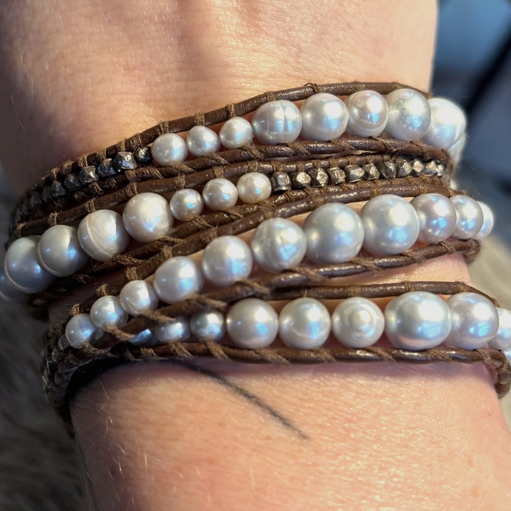 Chan Luu Silver Natural Pearl Wrap Bracelet with Silver Beads